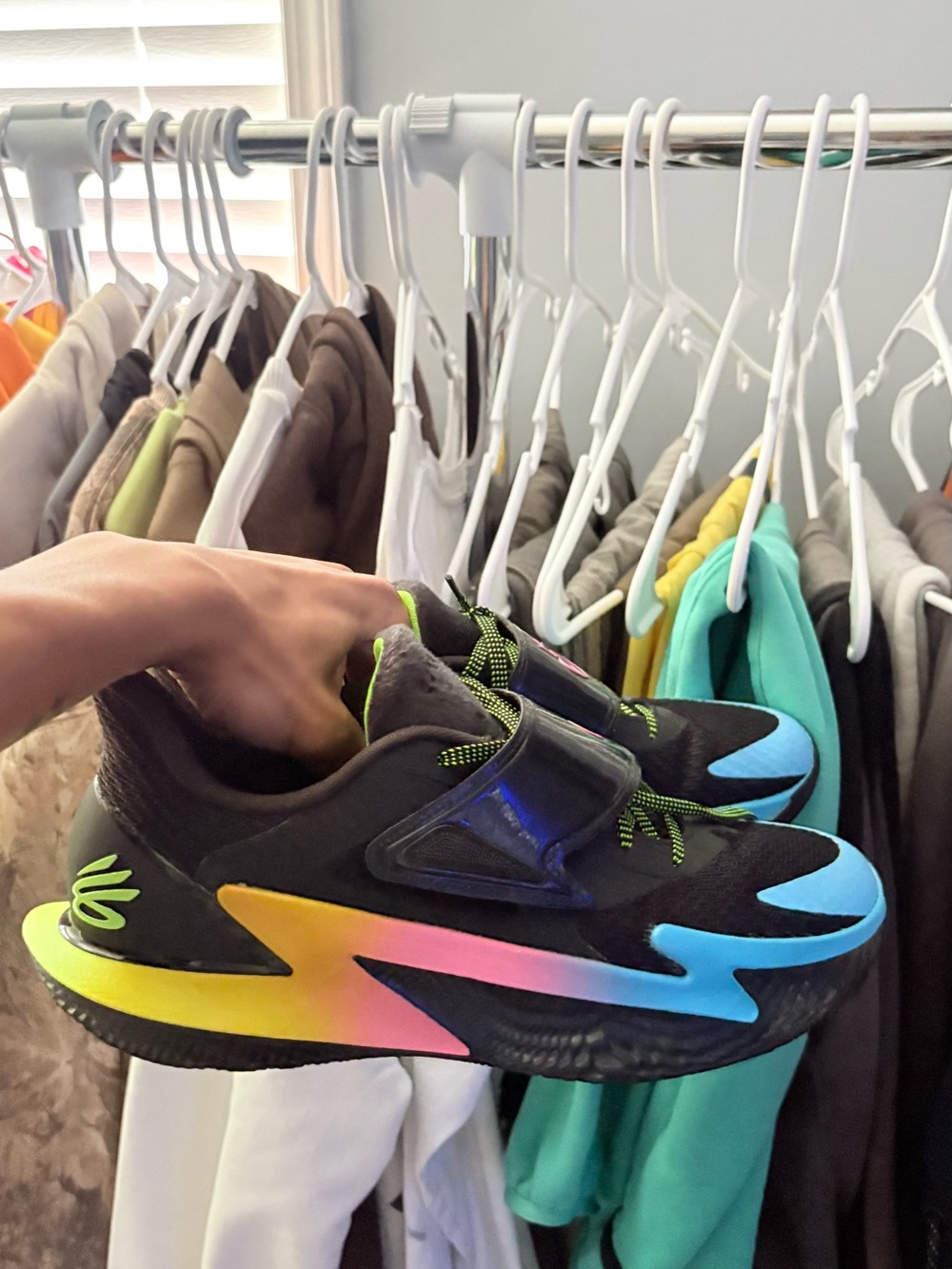Under Armour Black Athletic Sneakers with Neon Gradient Blue and Yellow Accents